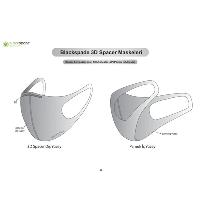 BLACKSPADE Unisex Koruyucu Maske Su Rengi Desen M